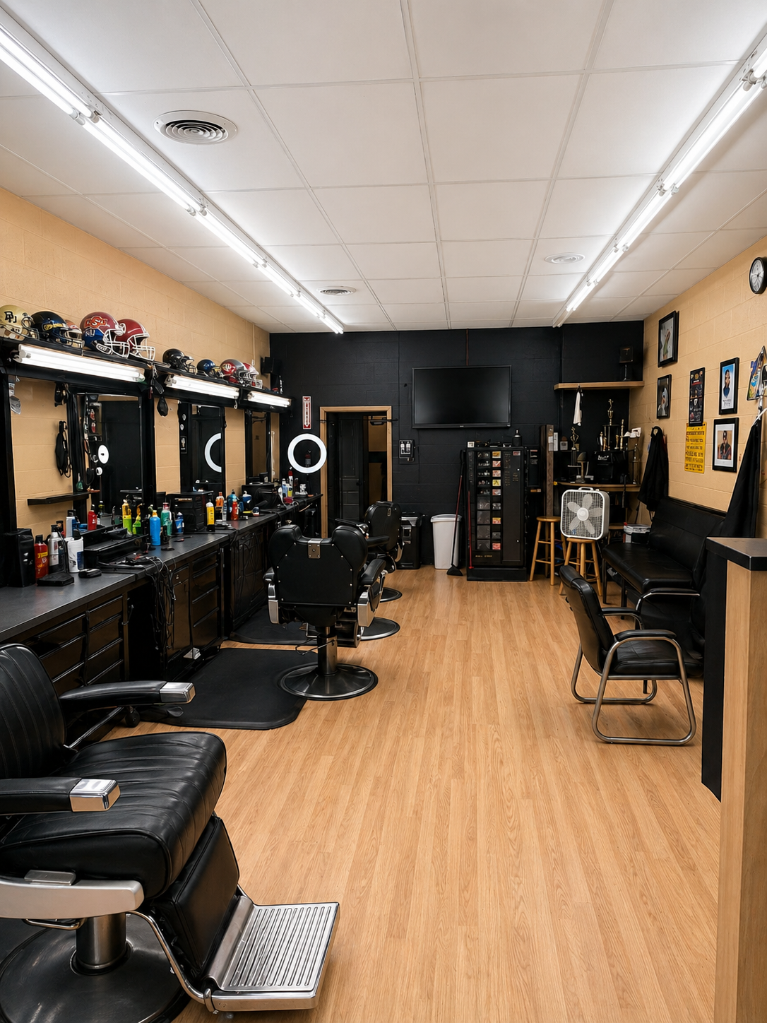 Inside Main Edge Barber Shop — chairs, mirrors, and shop interior